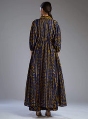Koai-Blue & Mustard Dabu Print Cape-INDIASPOPUP.COM