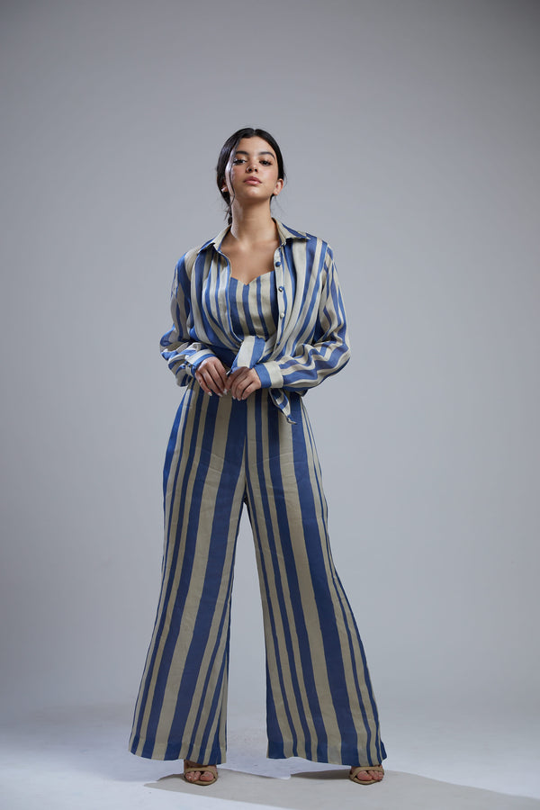 Koai-Blue & Beige Striped Shirt-INDIASPOPUP.COM