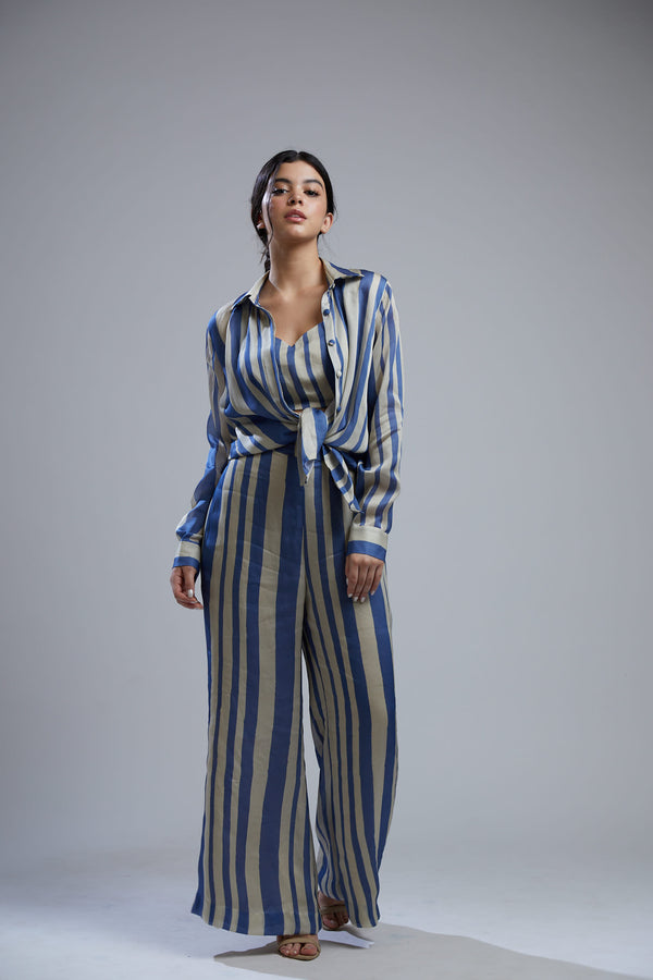 Koai-Blue & Beige Striped Shirt-INDIASPOPUP.COM