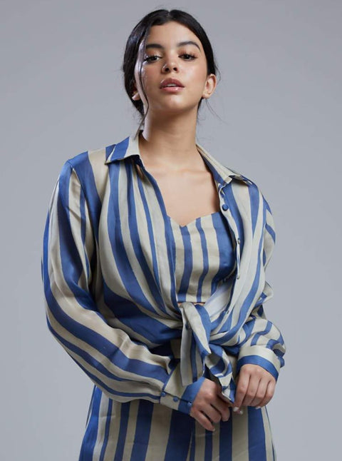 Koai-Blue & Beige Striped Shirt-INDIASPOPUP.COM