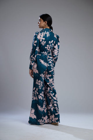 Koai-Teal & Pink Floral Print Jumpsuit-INDIASPOPUP.COM