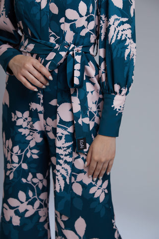 Koai-Teal & Pink Floral Print Jumpsuit-INDIASPOPUP.COM