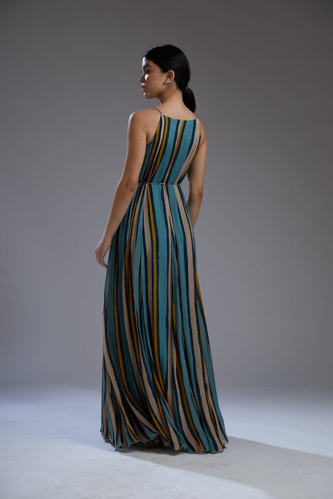Koai-Multicolor Stripe Flare Long Dress-INDIASPOPUP.COM