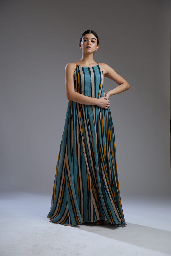 Koai-Multicolor Stripe Flare Long Dress-INDIASPOPUP.COM