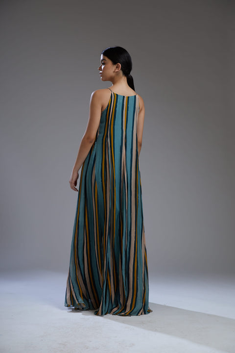 Koai-Multicolor Stripe Flare Long Dress-INDIASPOPUP.COM