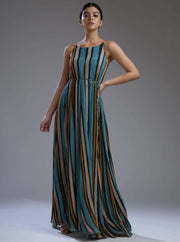 Koai-Multicolor Stripe Flare Long Dress-INDIASPOPUP.COM