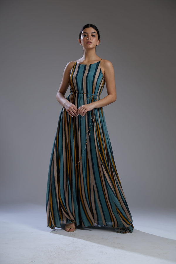Koai-Multicolor Stripe Flare Long Dress-INDIASPOPUP.COM