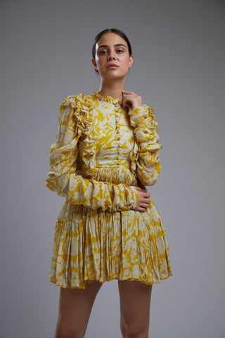 Koai-Yellow Floral Short Dress-INDIASPOPUP.COM