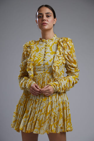 Koai-Yellow Floral Short Dress-INDIASPOPUP.COM