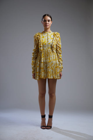 Koai-Yellow Floral Short Dress-INDIASPOPUP.COM