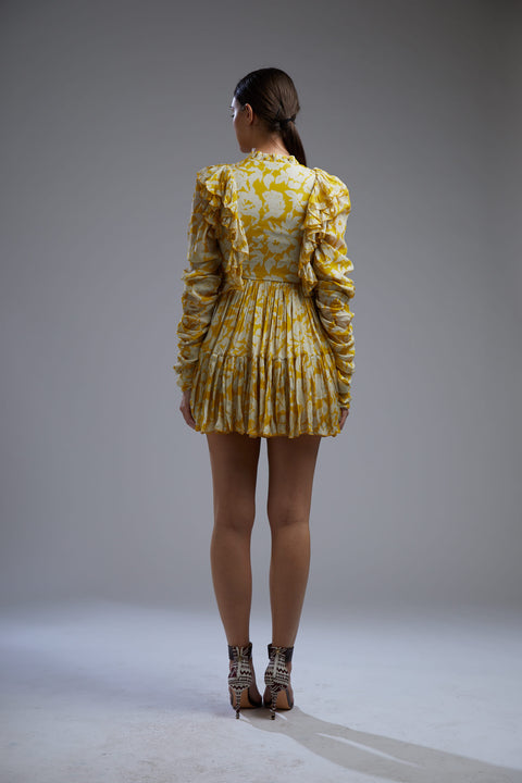 Koai-Yellow Floral Short Dress-INDIASPOPUP.COM