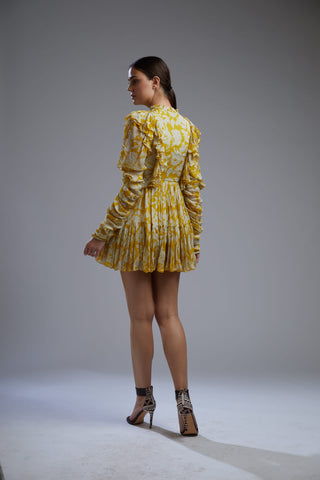 Koai-Yellow Floral Short Dress-INDIASPOPUP.COM