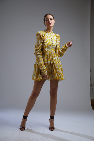 Koai-Yellow Floral Short Dress-INDIASPOPUP.COM