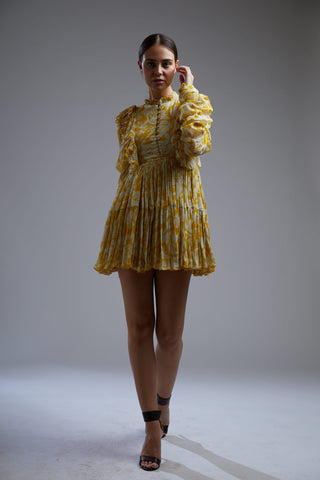 Koai-Yellow Floral Short Dress-INDIASPOPUP.COM