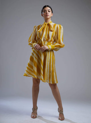 Koai-Yellow & White Stripe Bow Top With Skirt-INDIASPOPUP.COM