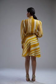 Koai-Yellow & White Stripe Bow Top With Skirt-INDIASPOPUP.COM