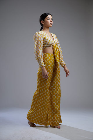 Koai-Cream & Yellow Top With Pants-INDIASPOPUP.COM