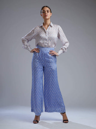 Koai-White & Blue Polka Dot Shirt With Pants-INDIASPOPUP.COM