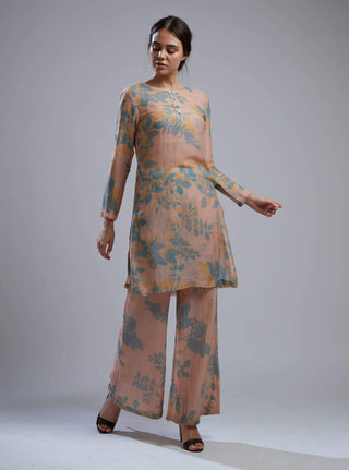 Koai-Cream & Teal Floral Kurta Set With Bustier-INDIASPOPUP.COM