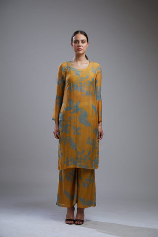 Koai-Mustard & Teal Floral Kurta Set With Bustier-INDIASPOPUP.COM