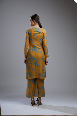 Koai-Mustard & Teal Floral Kurta Set With Bustier-INDIASPOPUP.COM