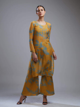 Koai-Mustard & Teal Floral Kurta Set With Bustier-INDIASPOPUP.COM