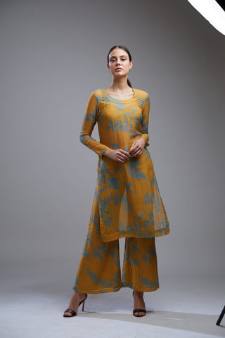 Koai-Mustard & Teal Floral Kurta Set With Bustier-INDIASPOPUP.COM