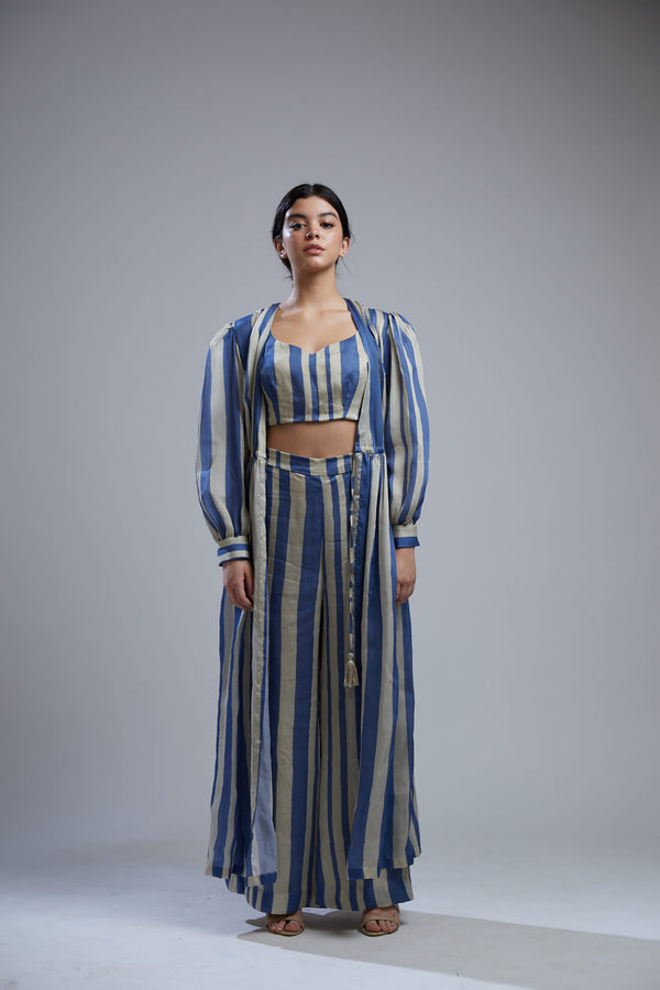 Koai-Blue & Beige Stripe Cape-INDIASPOPUP.COM