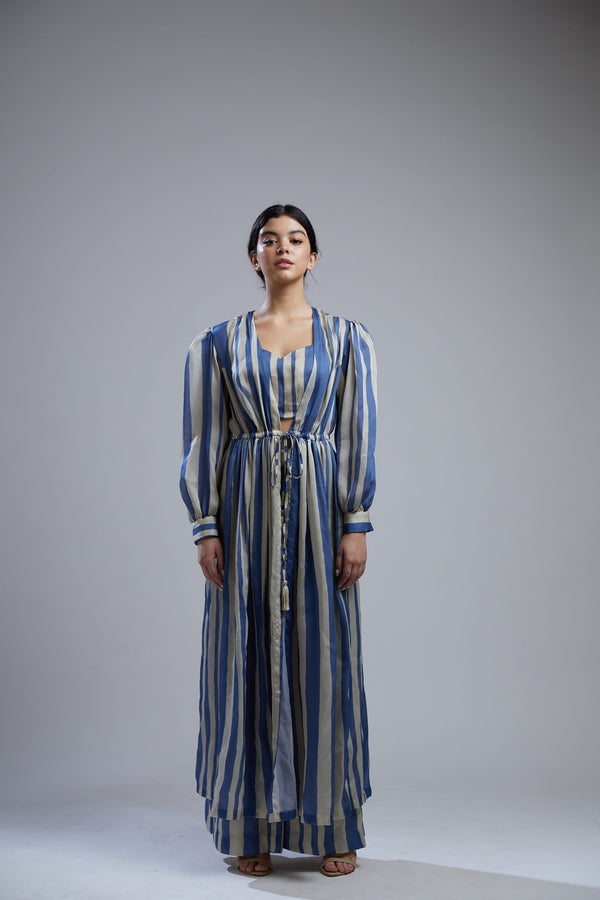 Koai-Blue & Beige Stripe Cape-INDIASPOPUP.COM