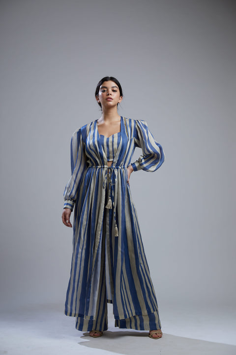 Koai-Blue & Beige Stripe Cape-INDIASPOPUP.COM
