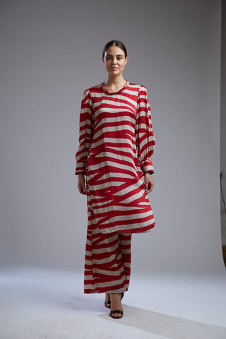 Koai-Red & Beige Stripe Pants Set With Jacket-INDIASPOPUP.COM