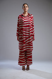 Koai-Red & Beige Stripe Pants Set With Jacket-INDIASPOPUP.COM