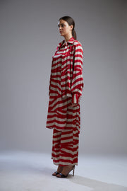 Koai-Red & Beige Stripe Pants Set With Jacket-INDIASPOPUP.COM