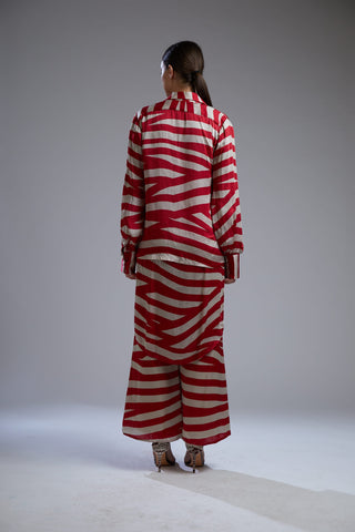 Koai-Red & Beige Stripe Pants Set With Jacket-INDIASPOPUP.COM