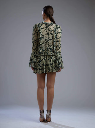 Koai-Dark Green & Beige Floral Top With Skirt-INDIASPOPUP.COM