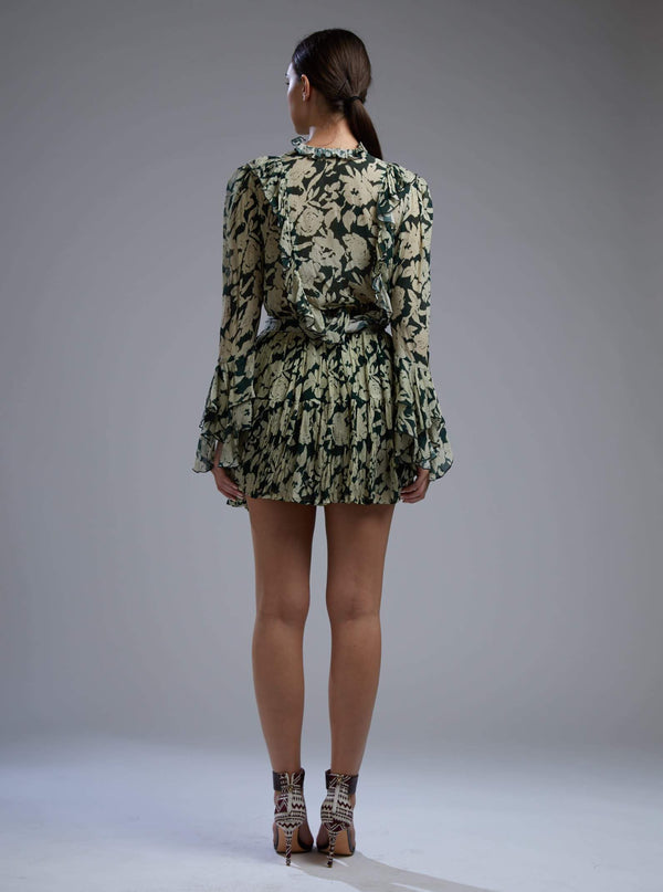 Koai-Dark Green & Beige Floral Top With Skirt-INDIASPOPUP.COM