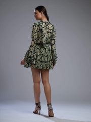 Koai-Dark Green & Beige Floral Top With Skirt-INDIASPOPUP.COM