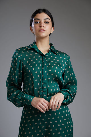 Koai-Dark Green & Yellow Polka Shirt With Pants-INDIASPOPUP.COM