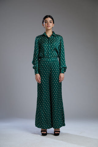 Koai-Dark Green & Yellow Polka Shirt With Pants-INDIASPOPUP.COM