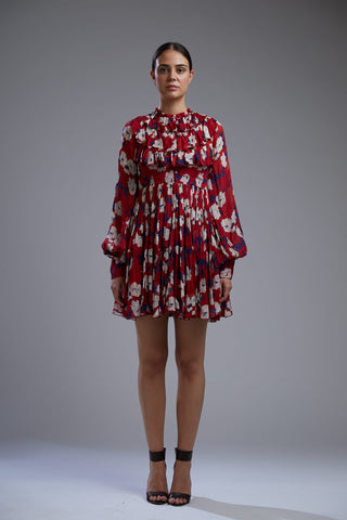 Koai-Red & White Floral Short Dress-INDIASPOPUP.COM