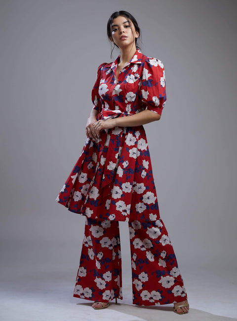 Koai-Multicolor Floral Long Shirt Dress With Pants-INDIASPOPUP.COM