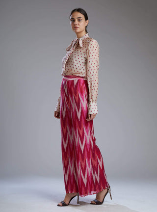 Koai-White & Pink Dabu Zig Zag Pants With Shirt-INDIASPOPUP.COM