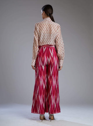 Koai-White & Pink Dabu Zig Zag Pants With Shirt-INDIASPOPUP.COM