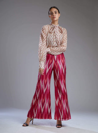 Koai-White & Pink Dabu Zig Zag Pants With Shirt-INDIASPOPUP.COM