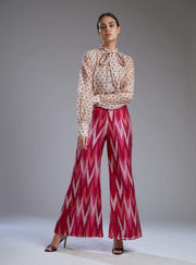 Koai-White & Pink Dabu Zig Zag Pants With Shirt-INDIASPOPUP.COM