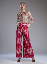 Koai-White & Pink Dabu Zig Zag Pants With Shirt-INDIASPOPUP.COM