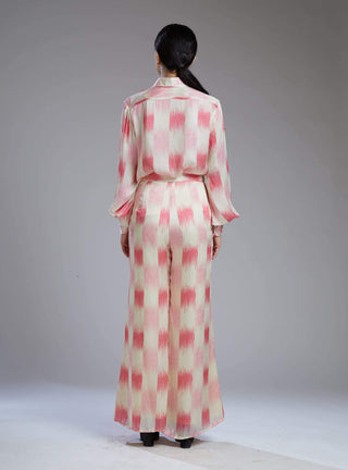 Koai-White & Pink Dabu Square Shirt With Pants-INDIASPOPUP.COM