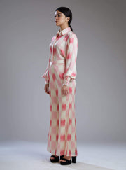 Koai-White & Pink Dabu Square Shirt With Pants-INDIASPOPUP.COM