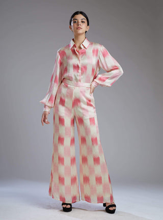 Koai-White & Pink Dabu Square Shirt With Pants-INDIASPOPUP.COM