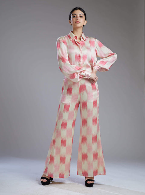 Koai-White & Pink Dabu Square Shirt With Pants-INDIASPOPUP.COM